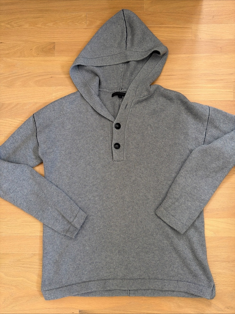 John Varvatos Baja Hooded Sweater Pullover Buttons Cotton Gray Medium